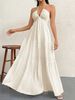 Women's V Neck Halter Solid Color Backless Flowy Maxi Dress – Casual Summer Resort Gown_ecoleips.com