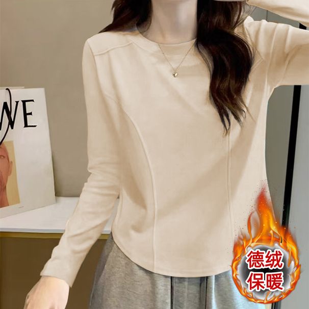 A Korean-Style Round-Neck Double-Sided German Velvet T-Shirt Paired With Long-Sleeved Shirts For Autumn And Winter, A Ve_ecoleips.com