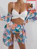 Women's sexy gathered mesh three-piece print split swimsuit for women_ecoleips.com