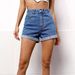 Women's High-Waisted Denim Shorts Versatile Solid Color Summer Shorts From Rolled Up Bottoms_ecoleips.com