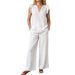 Women's Summer Casual Cotton Linen Pant Set V Neck Pullover Two Piece with Pockets European American Style_ecoleips.com
