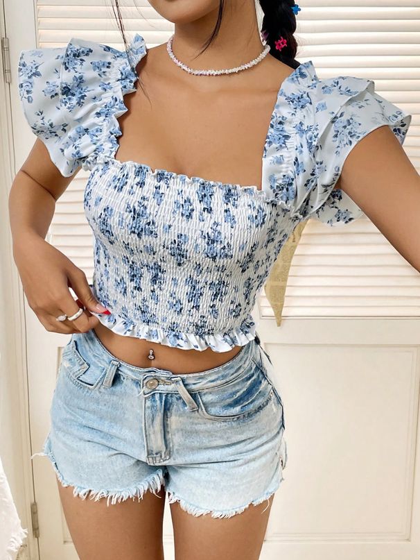 Women's Clothing Square Collar Small Flying Sleeves Slim_ecoleips.com