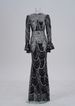 European And American Women's New High End Long Sleeved Round Neck Slim Hip Wrapped Sequined Banquet Fishtail Evening Dress_ecoleips.com