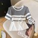 Women's Rib-Knit Ice Silk Short Sleeve Top, Striped Cropped Tee For Summer, Soft Breathable Casual Shirt_ecoleips.com