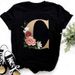 Summer Floral Print Round Neck Simple Retro Cartoon Plus Size Women's T-Shirt_ecoleips.com