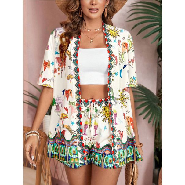 Women's Clothing Fashion Printed Short Sleeved Shorts Holiday Leisure Suit 8212_ecoleips.com