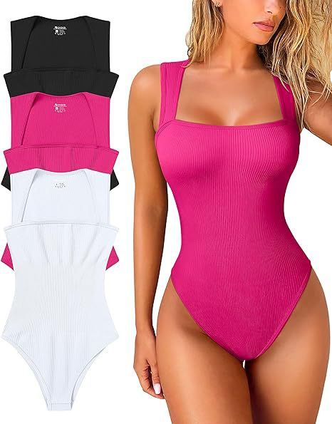 Women's Sleeveless U-Neck Bodysuit Slim Fit Stretchy Jumpsuit In 14 Colors - Black, White, Beige, Coffee, Light Grey, Rose Red, Green, Red, Pink_ecoleips.com