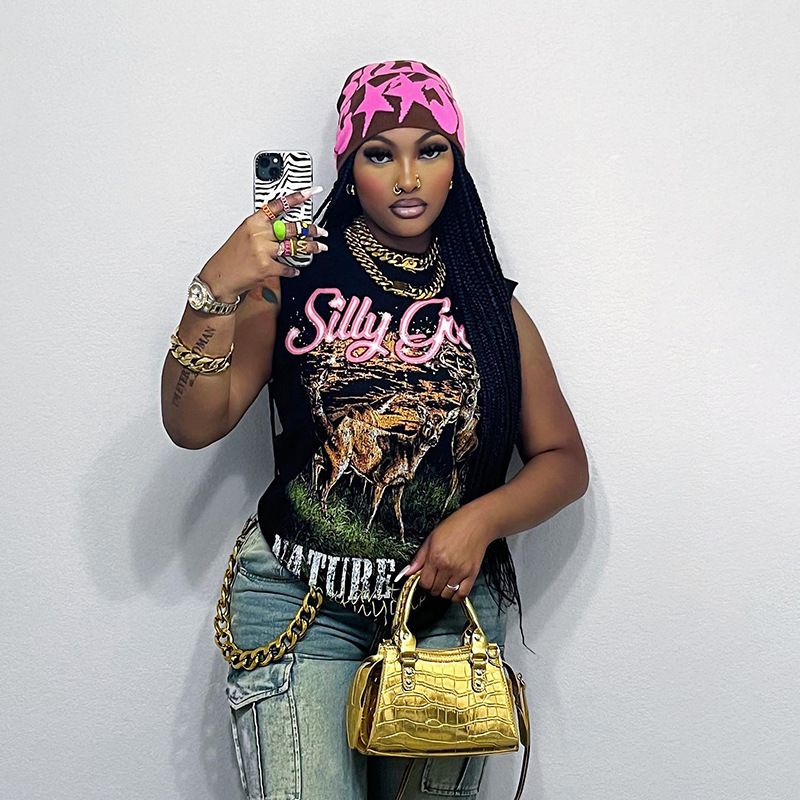 Women's Clothing Street Fashion Printed Vest T Shirt Autumn New Loose Large Size Women's Tops_ecoleips.com
