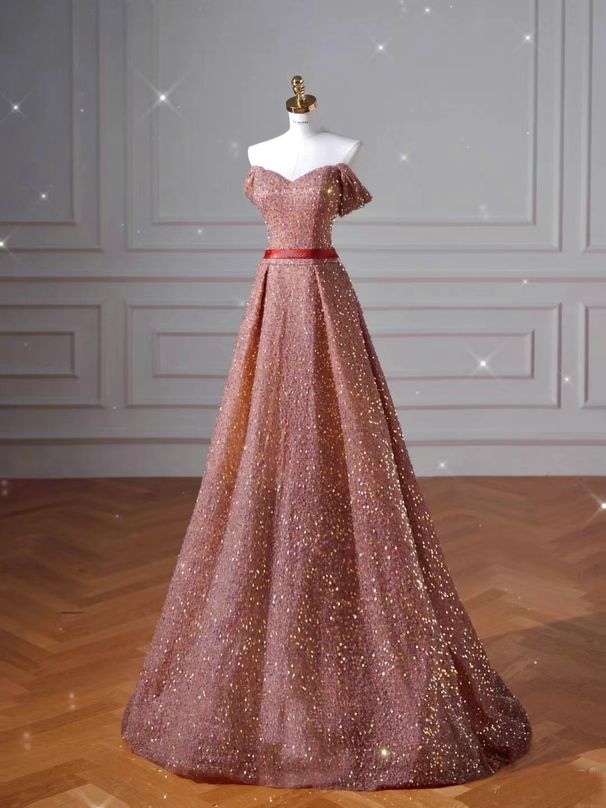 Women's Clothing Sequined Evening Dress Banquet Annual Meeting Host Long Dress One Shoulder Atmospheric Bride Toast Dress_ecoleips.com