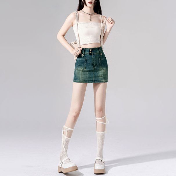 Verve Anti-Exposure Vintage Denim Short Blue Women's Clothing 2025 Spring Bodycon Skirt Slimming Outerwear_ecoleips.com