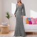 2026 New Fashio V-Neck Bodyco Sequi Europea Ad America Dress Mid-Waist Flared Sleeve Log Eveig_ecoleips.com