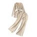 Women's Autumn Two Piece Set Niche Design Belt Waist Long Sleeved Knit Cardigan High Waisted Loose Wide Leg Pants_ecoleips.com