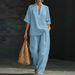 Spring/Summer Women's Loose Wide Leg Pants Set Stylish Comfortable Two Piece Solid Color Linen Imitation Clothing_ecoleips.com