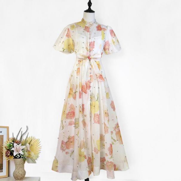 Women's Clothing Elegant Women's Cross-Breasted Heavy-Duty Party Dress Short-Sleeved Summer Autumn Lantern Style Single Spot Design High Quality_ecoleips.com