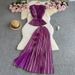 Women's Clothing Elegant Double Layer Ruffled V Neck Sleeveless Waist Top High Waist Slim Slit Skirt Suit_ecoleips.com