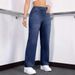 Women's Straight Leg Jeans Mid Rise Casual Style Elastic Waistband Stretch Fabric Drawstring_ecoleips.com