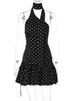 Mozision Polka Dot Backless Sexy Mini Dress Women Elegant Halter Off-shoulder Sleeveless Drop Waist Ruffle Club Party Dresses_ecoleips.com
