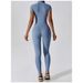 Women's Onesie Short-sleeved Trousers Solid Color Zipper Crew Neck_ecoleips.com