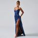 Elegant Satin Wrap Dress With Side Slit - Floral Print, High Waist, Stretch Polyester, XS/S/M/L_ecoleips.com