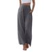 Suitable For All Seasons 2024 Plus Size Women's Linen Loose Casual Pocket Drawstring Wide-leg Pants Women_ecoleips.com