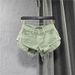 2025s 2025 New Summer Fashion Personality Fruit Green Denim Women's Sexy Low Waist Wide Leg A-line Shorts_ecoleips.com