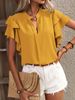 2025 Women's Summer New V-neck Casual Solid Color Shirt Top_ecoleips.com