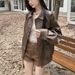 Women's Clothing Retro Brown Leather Jacket Autumn Black Sweet Cool Motorcycle PU Leather Loose Long Sleeve Top_ecoleips.com