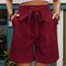 Women's Oversized Woven Solid Color Casual Shorts Comfortable Loose Fit High Waist Knee-Length Summer Fashion_ecoleips.com