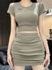 2025 Summer New Round Neck Waist-Cinching Sexy Versatile Top + French Slim Pleated Short Skirt Fashion Set For Women_ecoleips.com
