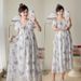 Real Shot Maternity Summer New Design V-neck Tieable Ink Painting Butterfly Loose Mid-length Dress_ecoleips.com