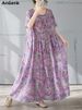 Cotton Vintage Short Sleeve Dresses For Women Casual Loose Long Light Purple Dress Femme Robe Vestidos Elegant Summer Clothing_ecoleips.com