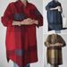 Women's Muslim Collar Button Down Loose Top Shirt Asymmetrical Hem Plaid Shirt_ecoleips.com