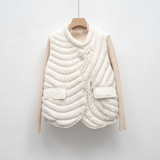 New Down Vest 90 Down Casual Autumn And Winter Light And Simple Solid Color Round Neck Loose Coat_ecoleips.com