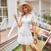 2025 European And American Foreign Trade Women's Clothing Bestseller V-neck A-line Hollow Lace_ecoleips.com