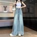 Plus-size Women's Wide-leg Jeans, Summer Thin Light Blue 2025, High-waisted, Slimming, Drapey, Loose Straight-leg_ecoleips.com