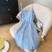 Women's Clothing Summer New Solid Color Sweet Hot Girl Pure Desire Style Suspender Skirt Knitted Skirt Pleated Dress_ecoleips.com