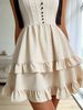 2026 Summer New Rice Apricot Bow Shoulder Strap Dress Women, Fishbone Waist Double-layer Ruffle Edge Sweet Cool Lolita Style Skirt_ecoleips.com