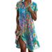 Women's Clothing Summer New Women's Round Neck Short Sleeved Long Skirt Bohemian Printed Dress Female_ecoleips.com