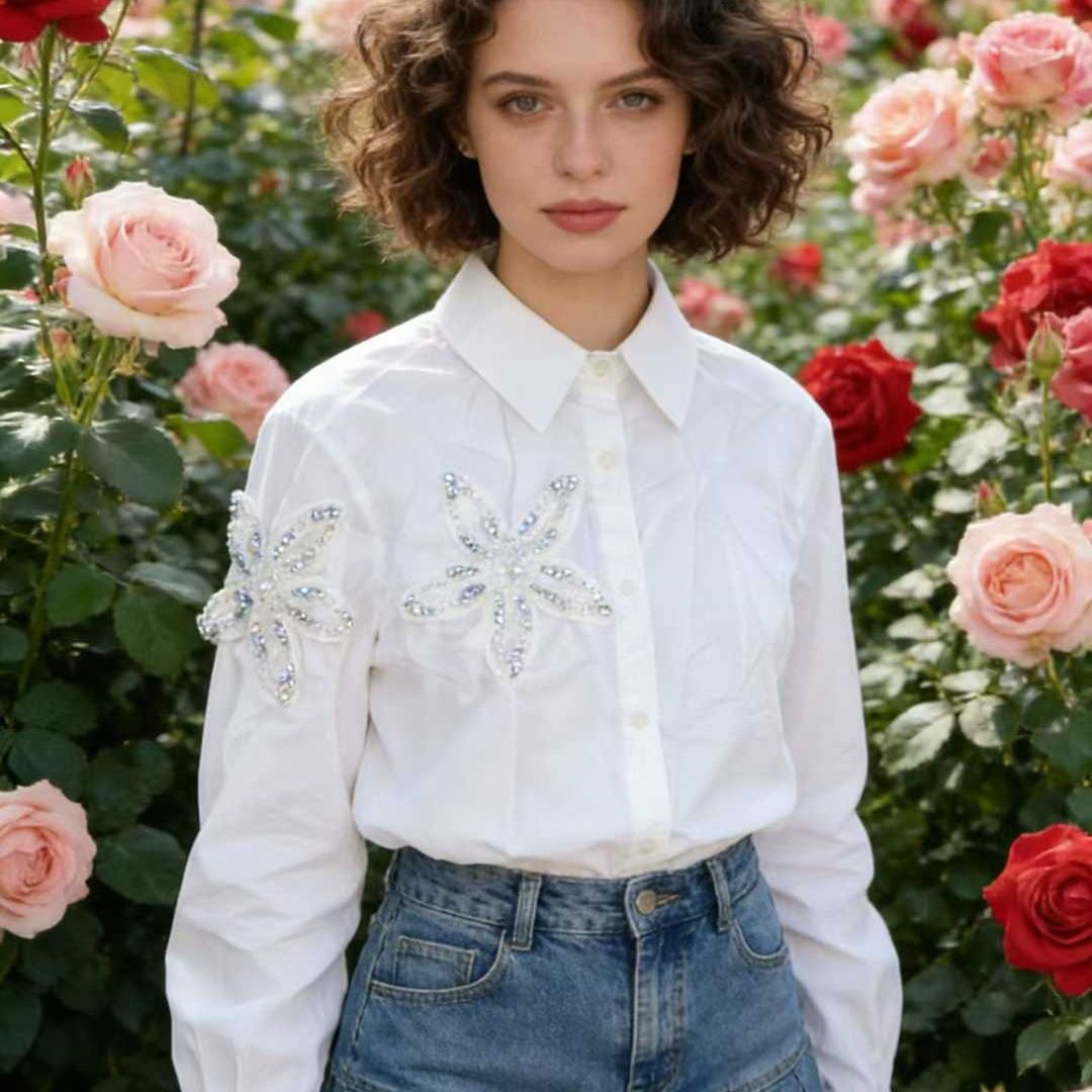 Women's Clothing Women's French-Inspired Oversized Lapel Blouse With 3D Butterfly Detail Light Luxury Style_ecoleips.com