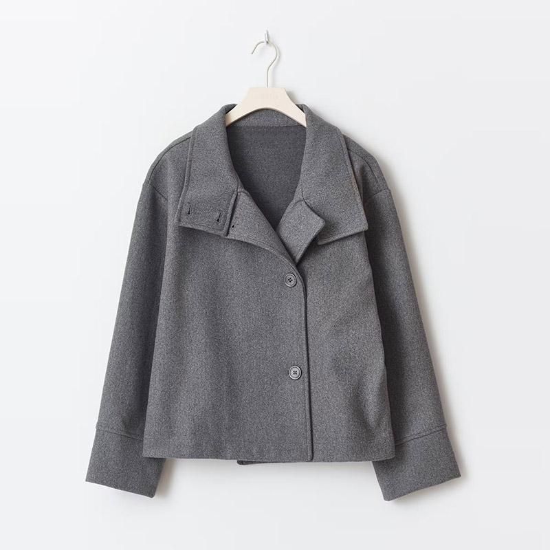 "Edgy Cropped Pea Coat For Women - Stand Collar & Button Detail, Streetwear Chic In Dark Tones (Black, Coffee, Khaki, Grey, Navy)"_ecoleips.com