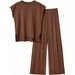 2024 European And American Women's Knitted Casual Sleeveless Vest Knitwear + Wide-Leg Pants Two-Piece Set_ecoleips.com