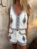 Women's V Neck Embroidered Vest Sleeveless Casual Shorts Set Spring Summer New Russian_ecoleips.com