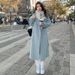 Blue Korean-style Commuter Wool 2025 Autumn/Winter New Korean Version Loose Mid-length Belted Woolen Coat For Women_ecoleips.com