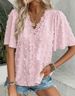Women's Summer V-Neck Short Sleeve Blouse With Jacquard Lace Trim - Comfortable Loose Fit Casual Top_ecoleips.com