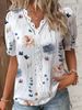 2024 Fashion Casual Vacation Shirt Women Summer V Neck Hollow Out Solid Color Blouse Female Elegant Striped Jacquard Casual Tops_ecoleips.com