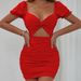 Women's Sexy Pleated Hollow Out Puff Sleeve Bodycon Dress Casual Elegant Fashion American Style Thin Summer Dress_ecoleips.com