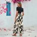 Women's Leaf Print Casual Wide Leg Pants Set Short Sleeve Two Piece T-Shirt Suit Spring Summer Tight Navel Baring Outfit_ecoleips.com