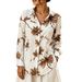 Women's Retro Ink Painting Print Lapel Loose Long Sleeve Blouse Breathable New_ecoleips.com