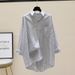 Women's Clothing Vertical Striped Shirt Korean-Inspired Asymmetrical Striped Shirt – Long Sleeve Casual Blouse With Front Pocket (5 Colors, S-XL)_ecoleips.com