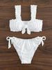 Women's Clothing Mesh Fabric Solid Color Lace Bow Swimsuit Women's Bikini Pleated Bikini Cute Girl Multi Color_ecoleips.com